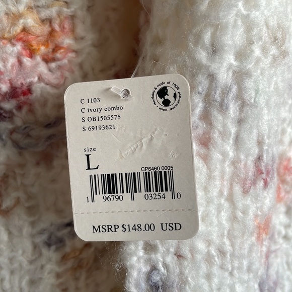 NWT Free People Sunset Cloud Cozy Cropped Sweater in Ivory Combo Size Large - Picture 9 of 12